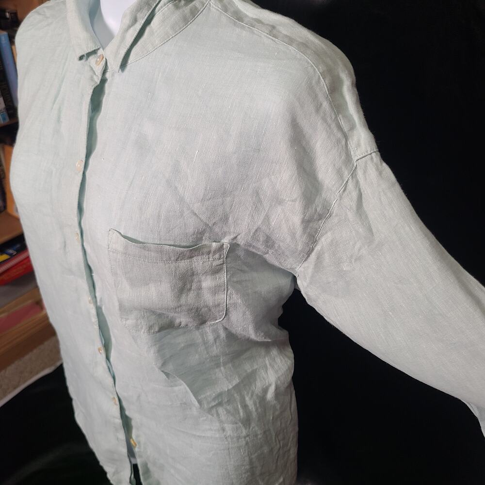 J Jill Love Linen Pastel Mint Green Button-Down Long Sleeve Shirt Size XL - Picture 5 of 9